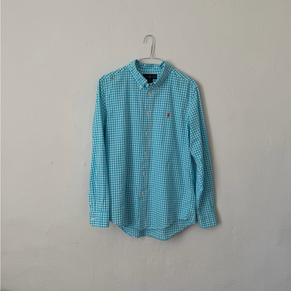 Ralph Lauren Teal And White Gingham Oxford Boys Extra Large (18-20)